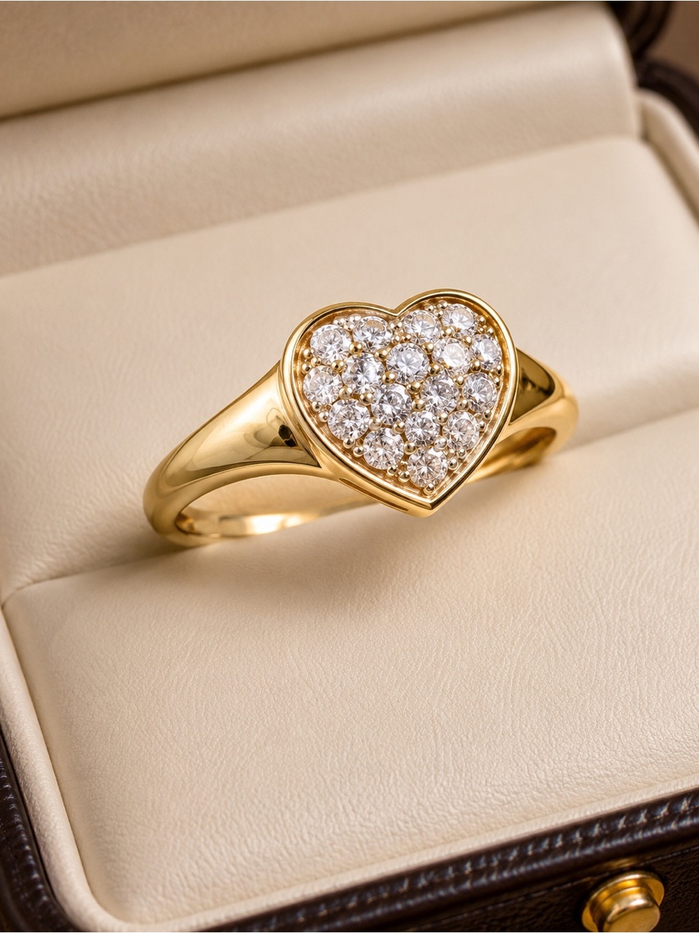 10k Gold Heart Ring with sparkling synthetic diamonds